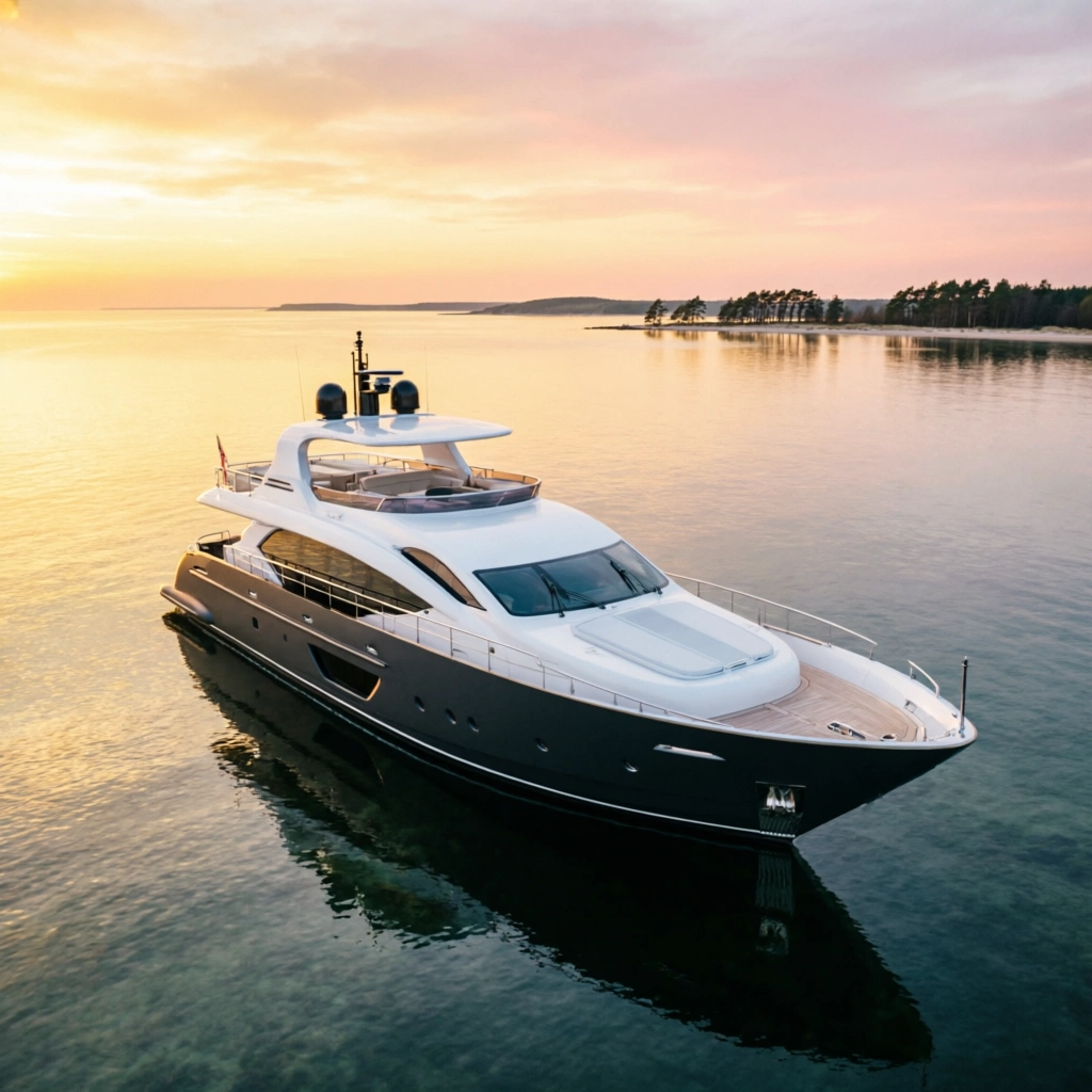650 luxury motor yacht at sunset